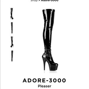 Black patent leather over the knee pleaser boots